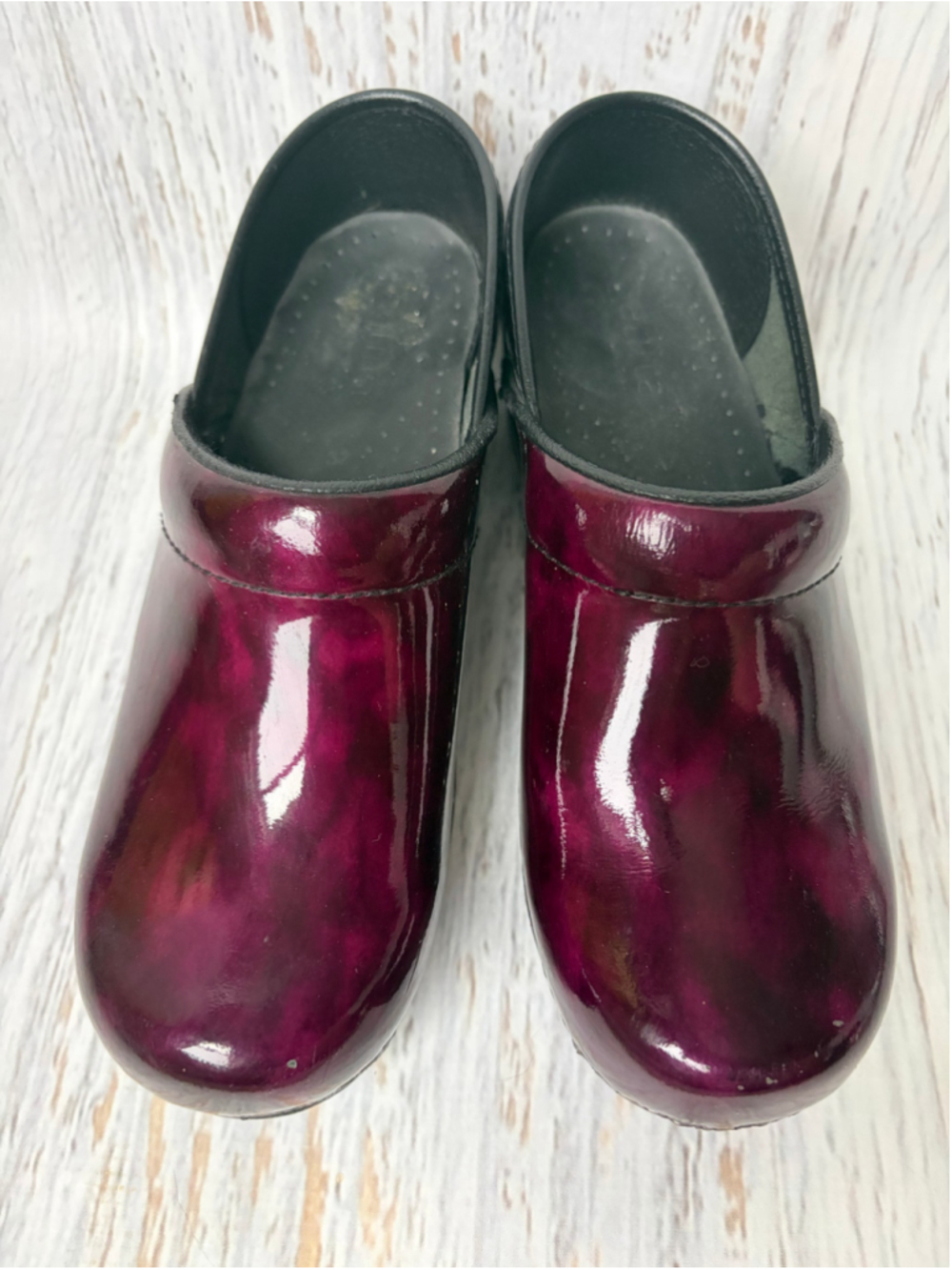 Women's Sanita Patent Leather Clogs Purple Black Size 37 - Picture 3 of 9